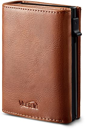 Vastaia Geldbörse Leder Klein Mit Münzfach | Portmonee Herren Und Damen mit RFID-Schutz | Slim Wallet (Braun)