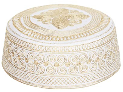 IBLUELOVER Bonnet Musulman Homme Broderie Namaz Kufi Coton Casquette Calotte Traditionnel Arabe Chapeau Rond pour Eid Ramadan Prier Eid Cadeau Chapeau d'été Jaune A