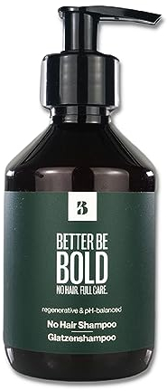 BETTER BE BOLD Glatzenshampoo No Hair 200ml I Milde Reinigung für Glatze 0–6 mm I Mit Aloe Vera, Mandelöl & Hyaluron I Vegan & pH-neutral I Kopfhautpflege für Männer I Sanft gegen Irritationen