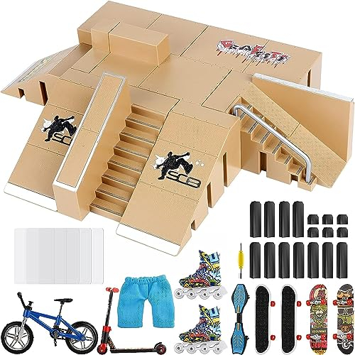 Waysroma Finger Skateboard Rampe 18PCS Skatepark Kit Mini Finger Skateboards mit Rampen und Zubehör Set Griffbretter Ultimative Parks Fingerboards Skate Park Fingerspitzenbewegung für Kinder