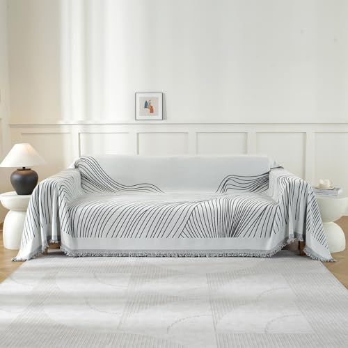 YSTELLAA Copridivano 3 Posti, 180×340CM, Telo Copridivano Universale Quattro Stagioni, Copritutto Per Divano Arredamento Per La Casa, Antimacchia, Lavabili, Grigio Scuro-Curve