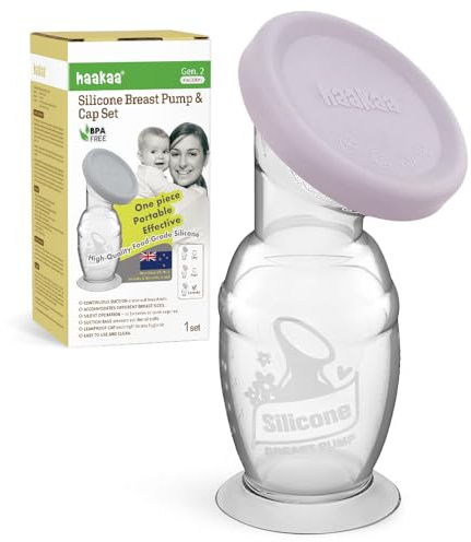haakaa Tire-lait Manuel en Silicone avec Base Antidérapante et Couvercle en Silicone – Fonctionnement Silencieux et Sans Mains, Succion Naturelle, Étanche et Facile à Nettoyer, 100ml, Lavande