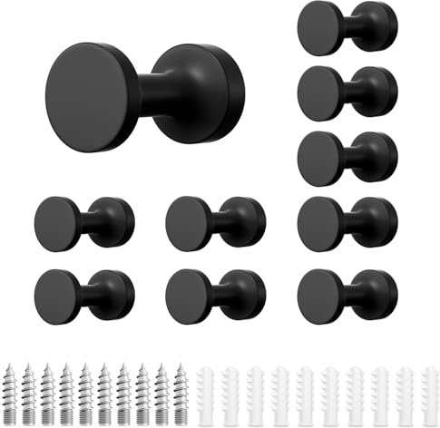jockcaras 10-Stück Garderobenhaken Handtuchhaken, Durchm. 2,1 Cm - Wandhaken Zum Bohren, Kleiderhaken Für Wand, Bad, WC, Schwarz, Mit Schrauben