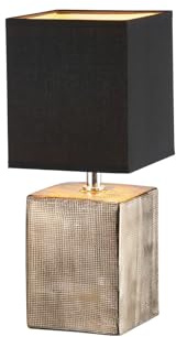 meineWunschleuchte Tischlampe Bronze Antik mit Lampenschirm Stoff Schwarz/innen Gold, Höhe 35cm