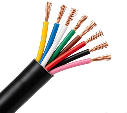 BEIJISTAR 10 Metros 7x0,5+1x1.0mm² Vehículo Cable Redondo, 12V 24V Cable Remolque de 8 Hilos, para Caravana Camión RV Remolque