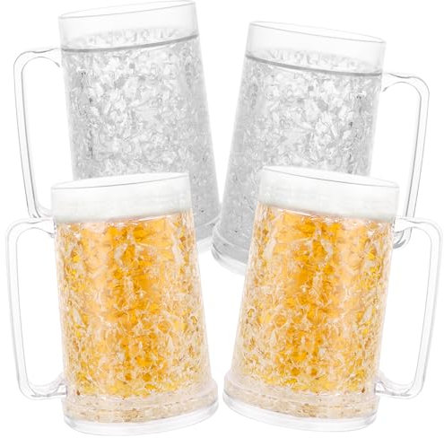 LOPYXBR 4 vasos de cerveza congelados, vasos de cerveza para congelar, vasos de cerveza de 0,5 L, jarra de cerveza de 500 ml, jarras de cerveza de doble pared, jarras de cerveza con asa para cerveza