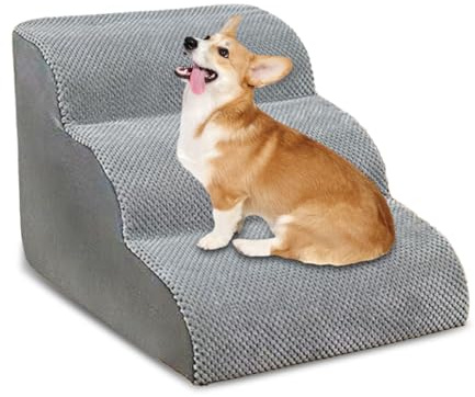 Dog Step Stairs, 3 Steps Pet Foam Ladder with Washable Plush Removable Cover, Non-Slip Pet Stairs for Small Dogs and Cats, 60x40x40cm