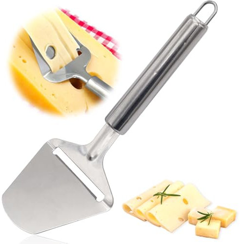 XPEX 2 Stück Käsemesser,Käsehobel Edelstahl Käsemesser Set Käseschaber,Edelstahl Käsehobel Pizzaschaufel,Rund Griff Cheese Slicer,Käsemesser Set Für Weichkäse,Schokolade,Pizza,Kuchen