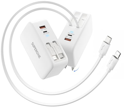SUPERONE Retractable iPhone Charger, 4-Port USB C Charger Block, iPhone Chargers Fast Charging with USB C & Apple Cable, Wall Chargers for iPhones 17/16/15/14/13/12/11 Series, Pad, Samsung, Pixel