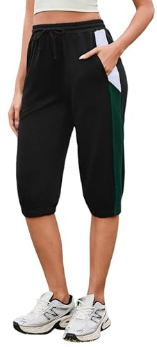 Jahetuul Pantalón Chándal 3/4 Mujer Algodón Verano Pantalones Deportivos Ligeros con Bolsillos para Yoga Fitness Running Jogging S-XXL