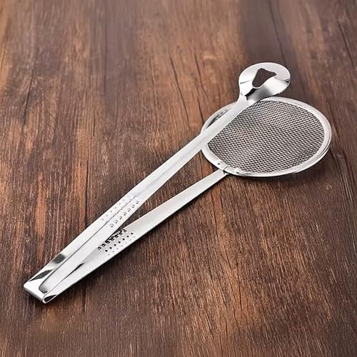 Schiumarola in Acciaio Inox con Pinza – Cucchiaio Ragno per Fritti, Pasta Ripiena e Filtraggio Olio – Manico Antiscivolo per Presa Sicura – Diametro 10 cm, Lunghezza 28 cm – Lavabile in Lavastoviglie