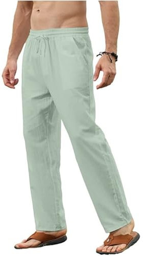 Generisch Schlupfhosen Leinenhose Herren Jogginghose Sommer Chino Hose Leicht Baggy Cargohose Karierte Arbeitshose Hosen Mädchen Kickboxen Bundfaltenhose Weiß Reha Hakama Fußballhose Herrenhosen mit