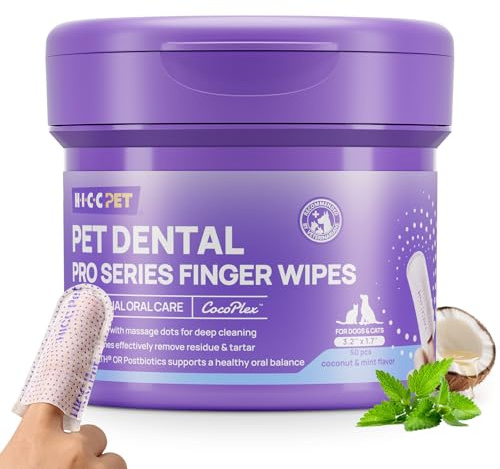 HICC PET Pro Teeth Cleaning Wipes for Dogs & Cats, Vet-Recommended Dental Care Finger Wipes, Reduce Plaque Tartar & Fresh Breath, No-Rinse Toothbrush, Gentle Clean Dog Tooth Brushing Kit, Mint