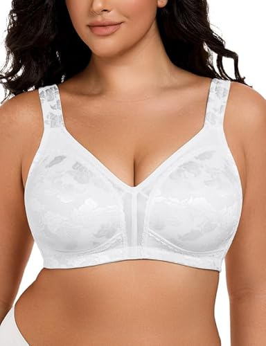 WingsLove Women's Full Coverage Minimizer Bra Plus Size Wireless Non Padded Wide Straps Comfort Everyday Bras (White,42DD)