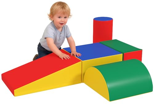 HOMCOM Juego de 5 Bloques de Espuma para Niños, Bloques de Psicomotricidad, Figuras de Construcción, Juguete para Aprendizaje para Escalar y Gatear, Multicolor