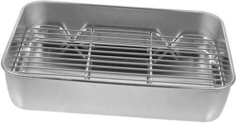 SAFIGLE Vassoio Barbecue in Acciaio Inossidabile con Vassoio da Cucina Resistente e Anti-ruggine Piatto da Portata Profondo per Ristoranti e Grigliate all Aperto