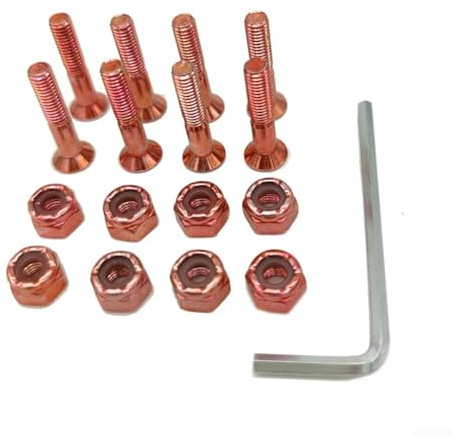 Lot complet de 8 vis et écrous pour skateboard, 2,5 cm, en acier au carbone pour longboard (orange rouge)