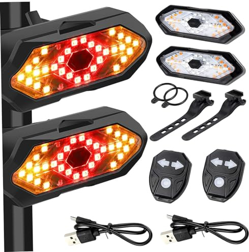 Luci per scooter elettrici, 2 set Fanale posteriore per bici con indicatori di direzione Indicatori di direzione per scooter elettrico a distanza senza fili Sfarfallio impermeabile ricaricabile trami