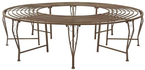 Ziaphsol Trädbänk för 8 personer stål, antikbrun, matt, Ø 160 x 44 cm, rund sittbänk för trädstam, väderbeständig, utomhus, sittplats för trädgård, terrass, gård