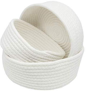 Anzirose Natural Cotton Rope Storage Baskets Multi-sized 3 pieces set Round Organizer Bins for Home Decor Closet Toys Desktop Cosmetic Kid's Room Storage Nursery Bins White