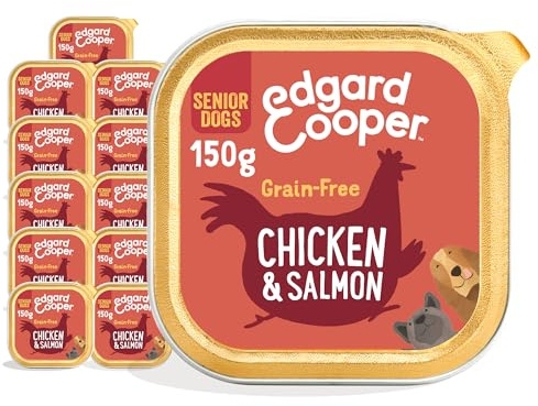 Edgard & Cooper Pâté Pour Chien Senior, (Poulet & Saumon, 150g x 11), Viande et poisson frais et protéines de qualité, Vrais ingrédients pour chiens, Hypoallergénique, Sans sucres ajoutés