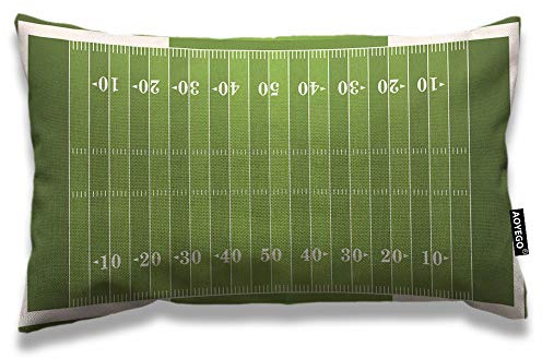 AOYEGO Football Field Throw Pillow Cover 12x20 Inch Green Soccer Lines Sport Number Rectangle Pillow Cases Home Decorative Cotton Linen Cushion Cover for Bed Sofa