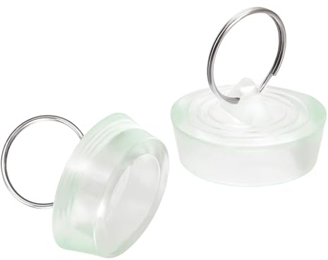 sourcing map Goma Fregadero Tapón, Desagüe Tapón Transparente Azul Ajuste 34,5-37mm con Colgante Anillo para Bañera Cocina y Baño 2 Piezas