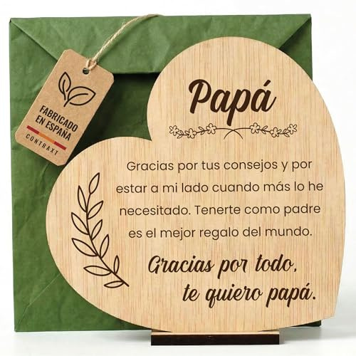 CONTRAXT Tarjeta Papa Día del Padre madera. Regalos especiales cumpleaños padres Detalles felicitacion postales español especial feliz dia wonderful (Padre)