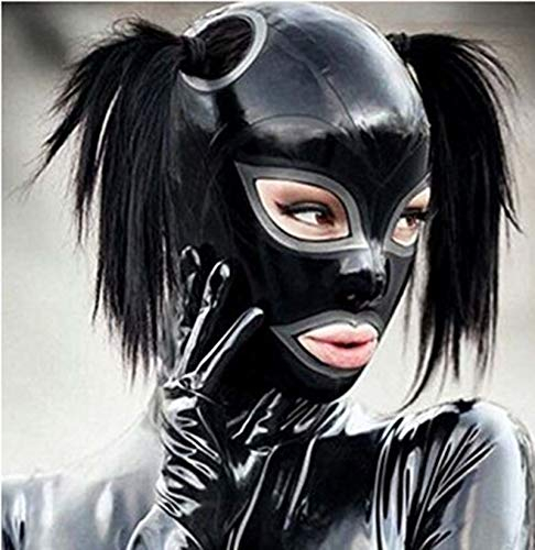 Latex Maske Sklave Bondage Maske Abstinenz Fetisch Maske Reizvolle Spielzeug Lassen Atemlöcher Anti-Erstickung Vollmaske für Frauen und Männer Maskerade Cosplay Halloween Maske,XXL,Black
