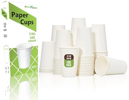100 X 12oz Premium Quality Paper Cups, 350ml White Disposable Cups, Eco Friendly Paper Cups For Hot and Cold Drinks, Premium Disposable Coffee Cups for Home, Office, Café, Work, Parties, Outdoors