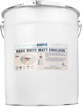 20 Litres - Magic White Matt Paint - Pure Brilliant White Emulsion - Specially formulated to Fade from Pink to White