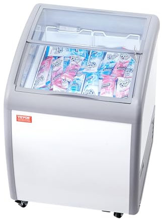 VEVOR Vitrine Réfrigérée à Crème Glacée Commerciale, Comptoir à Glace 154 L, Congélateur Mobile avec Dessus en Verre, 2 Paniers Métalliques, 2 Portes Coulissantes en Verre, Roulettes Verrouillables