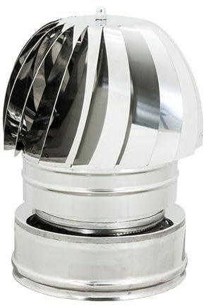 ALLINOX Comignolo Eolico Antipioggia In Acciaio INOX Coibentato Terminale Girevole Canna Fumaria Doppia Parete Per Camino Con Base Tonda Stufa a Legna o Pellet (DN 130/180)