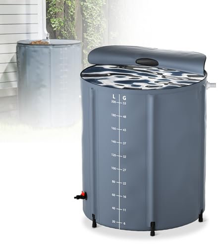 Yznahre 200 Liter Faltbare Regentonne - Praktischer Regenwassertank mit Wassereinlassgitter & Abflussventil, ideal zur Gartenbewässerung und Reinigung, Dunkelgrau