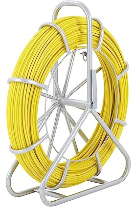 VEVOR Fiberglass Fish Tape 425 FT x 1/4 inch, Fish Tape Duct Rodder Puller with Durable Steel Stand, Non-Conductive Fishtape Wire Cable Running Rod for Walls, Floor and Electrical Conduit