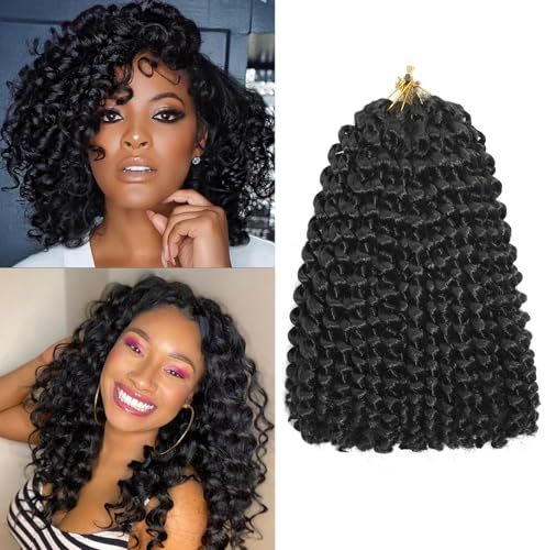 Jamaican Bounce Crochet Hair 8 Inch 16 Roots 5 Packs Short GoGo Curly Crochet Braids Jumpy Wand Curl Crochet Hair Extension For Black Women (1B#, 8inch)