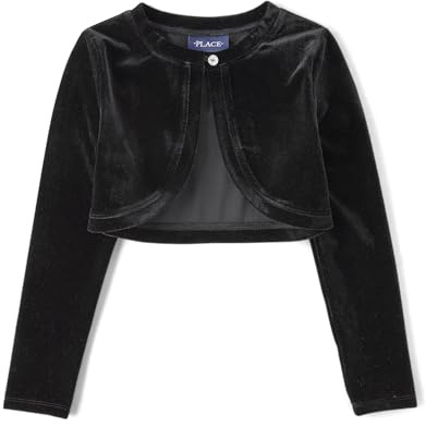 The Children's Place,Girls,Long Sleeve Shrug Cardigan,Black Velour,X-Large