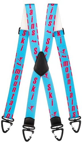 Olata Bretelle Elastiche a Forma, Regolabili con Moschettoni di Plastica, per Salopette da Sci (Blu/Rosa). X-Forme (Adulto)