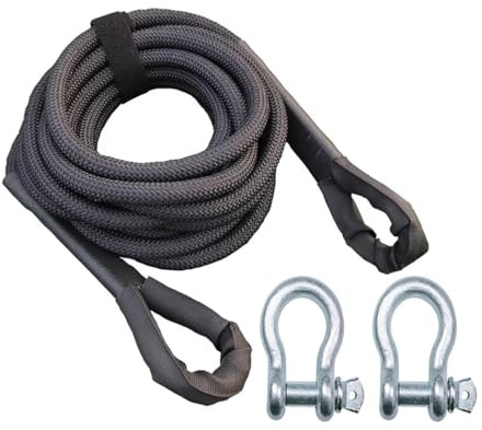 Corda Traino Auto Di Recupero - Fune Corda Rimorchio Auto - 30,000kg (2.2cm X 9m) - Corda Resistente Con 2 Grilli Morbidi - Per UTV ATV LKW Fuoristrada Trattore - Nero(Black1,7 meters 25 tons)
