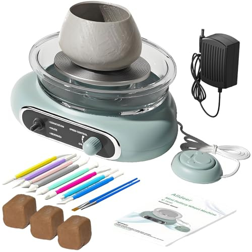Kit Mini Tornio per Ceramica, Tornio Elettrico con Pedale, Piccolo Strumento per Argilla con Piatto Girevole per Creazione di Ceramica, Velocità Regolabile, Kit di Ceramica per Bambini e Adulti