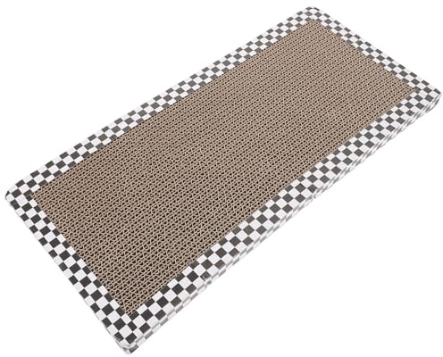 Toyvian Rascador para Gatos de Cartón Corrugado 43x20x2 Cm, Tablero Resistente para Rascar Interior, Almohadilla Reemplazable Diseño Ajedrezado Blanco, Accesorio para Mantener Activo