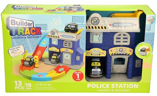Builder Track Police Station Launch & Raceway Playset, 13 Pieces, 18m+, Includes Car