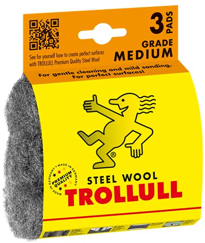 TROLLULL Steel Wool | Wire Wool Pads, 3 DIY Pads medium 1 can be used to sand wood, remove old paint and varnish from antique furniture, and clean hard rubber floors