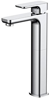 Aqua Bagno | Hohe Waschtischarmatur Einhebelmischer für Aufsatzwaschbecken, Wasserhahn in Chrom-Optik, Bad Armatur