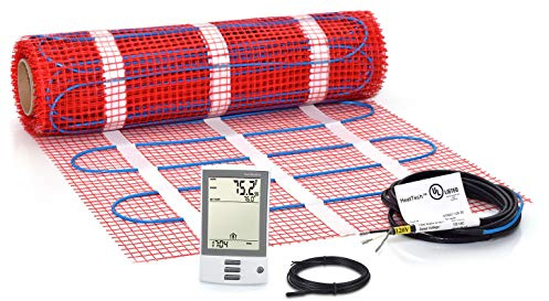 30 sqft Floor Heating Mat Kit 120V, Electric Tile Floor Heating System, UDG-4999 Radiant Floor Heating Thermostat with GFCI, Floor Sensor. Heated Floor Mat Adhesive Backing. Tile, Stone, Vinyl