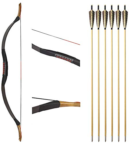 SHARROW Traditioneller Bogen Recurve Bogen und Pfeile Set Langbogen 20-50lbs Handgemacht Holzbogen Reiterbogen Sportbogen Jagdbogen für Erwachsene und Anfänger(Type 2, 35lbs)