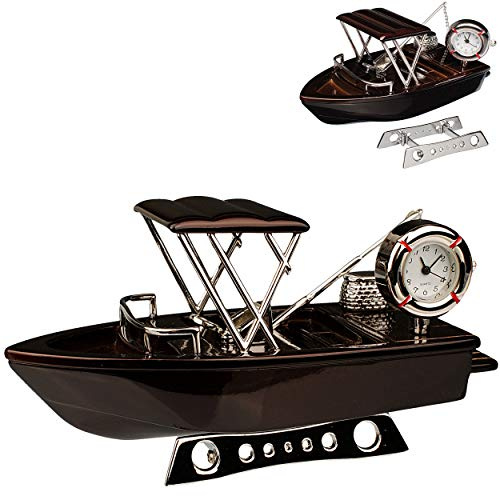 alles-meine.de GmbH kleine - Tischuhr/Miniatur - Uhr - Schiff - Fischerboot - Boot/Angelboot - mit Ständer - aus Metall - 11,3 cm - batteriebetrieben - Analog - Batterie - du..