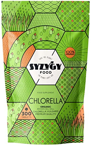 SYZYGY FOOD - Zertifiziertes Chlorella aus Bio-Anbau - 300 Tabletten mit je 500mg - 99% BIO Chlorella - Gebrochene Zellwand - DETOX-Vegan-Pflanzliches Eiweiß - Sättigend - B12 - Vitamine - Mineralien