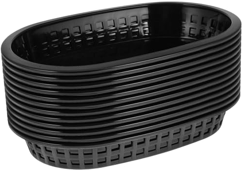 Housoutil Plastic Fast Food Baskets, 12PCS Food Serving Baskets, Boat Shaped Trays for Fries Burgers Snacks, Tray for Parties Picnics and Ktv