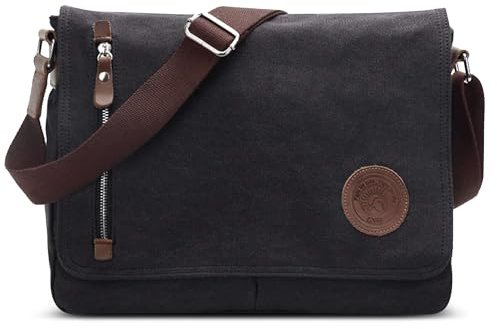 DORRISO Sacs Bandoulière pour Homme, Anti-vol Sac Messager, Sacs Besace Homme pour Travail Voyage Quotidien Sport École, Capacité Adaptée PC Portable 14.0 inch, Toile Sacoche Bandouliere Noir